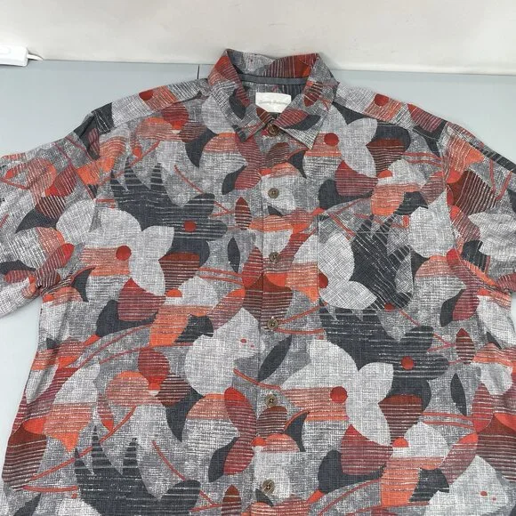 Tommy Bahama Silk Hawaiian Shirt Button Up Floral Beach Artsy Cruise Gray Red L - Picture 3 of 7